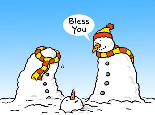 A snowman lost his head after sneezing