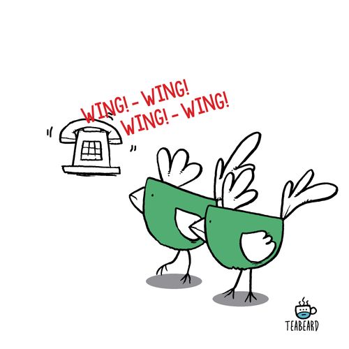 Wing-Wing! Chicken disturbed by phone.