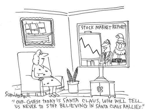 "Our guest today is Santa Claus, who will tell us never to stop believing in Santa Claus rallies."