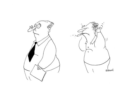 Man sticking his tongue out at his boss.