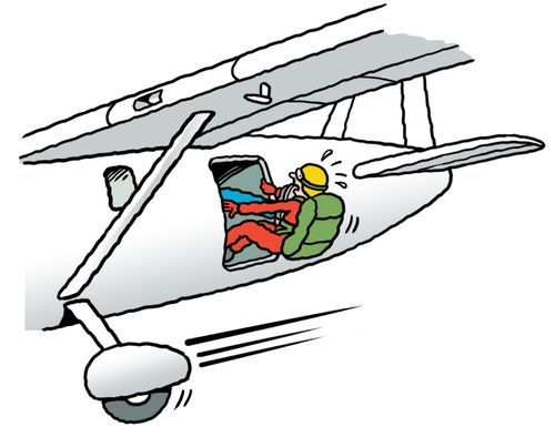 Scared parachutist being kicked out of plane