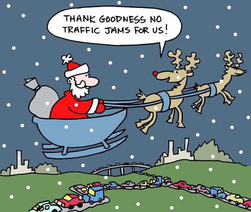 "Thank goodness no traffic jams for us."