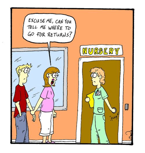 "Excuse me, can you tell me where to go for returns?"
