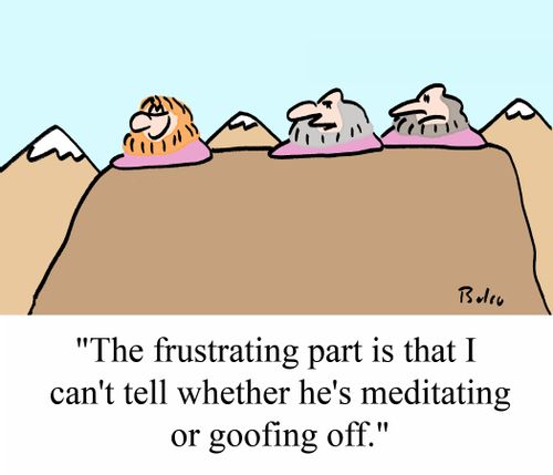 "The frustrating part is that I can't tell whether he's meditating or goofing off."