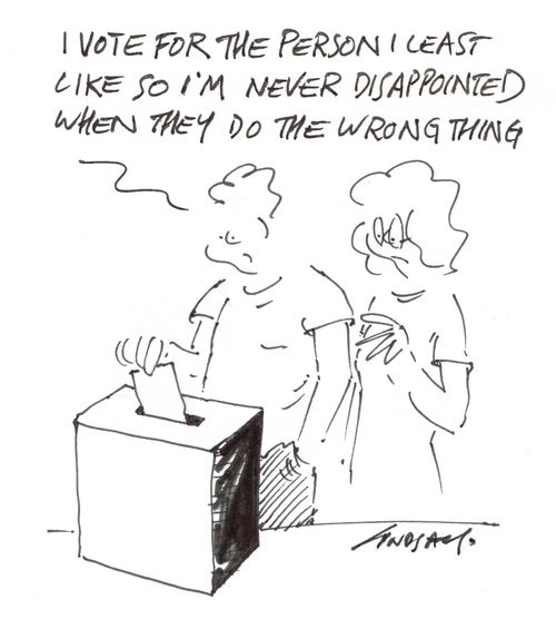 "I vote for the person I least like so I'm never disappointed when they do the wrong thing."