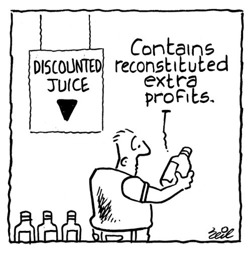Discounted juice: Contains reconstituted extra profits.
