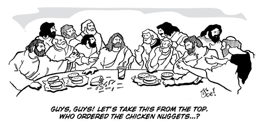 "Guys, guys! Let's take this from the top. Who ordered the chicken nuggets...?"