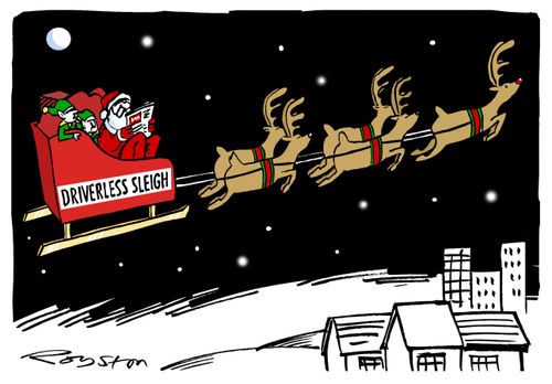Santa Claus in driverless sleigh