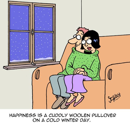 Happiness is a cuddle woolen pullover on a cold winter day.