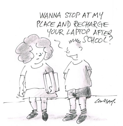 "Wanna stop at my place and recharge your laptop after school?"