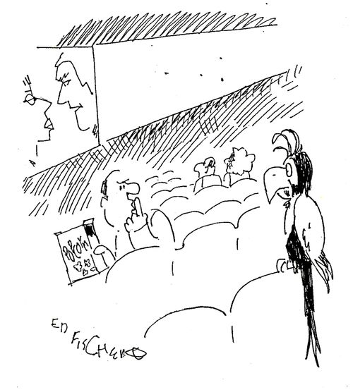 Noisy parrot in the cinema.