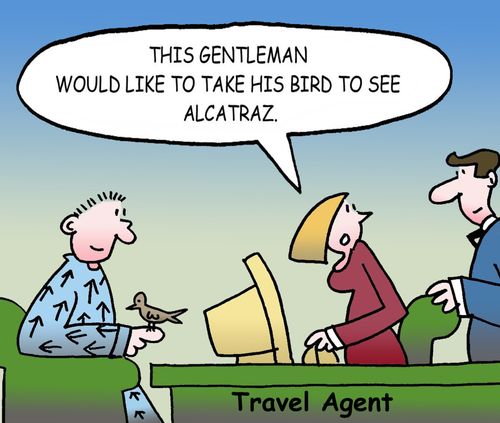 "This gentleman would like to take his bird to see Alcatraz."