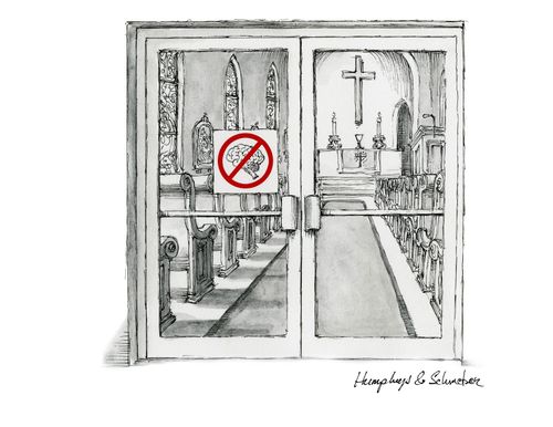 Brains Prohibited sign on door to church
