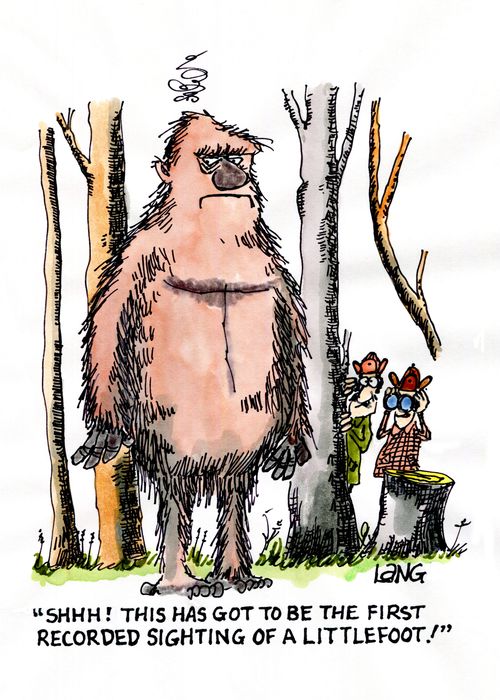"Shhh! This has got to be the first recorded sighting of a littlefoot!"