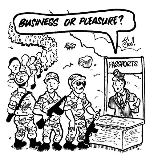 "Business or pleasure?"