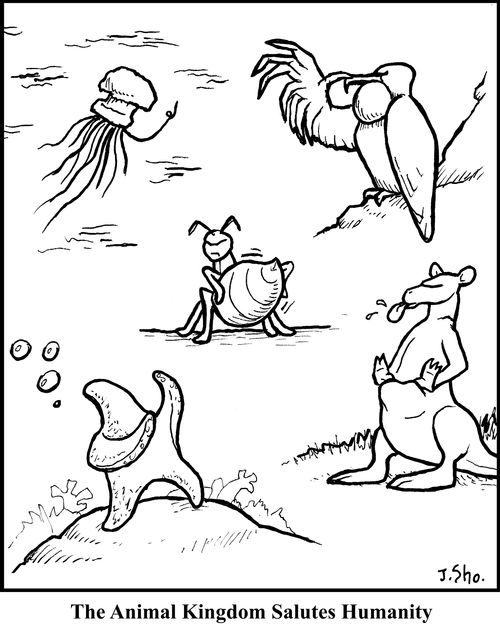 The animal kingdom salutes humanity.