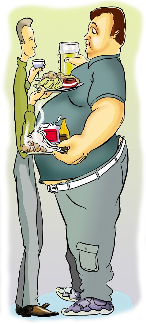 Portions of a thin and fat man.