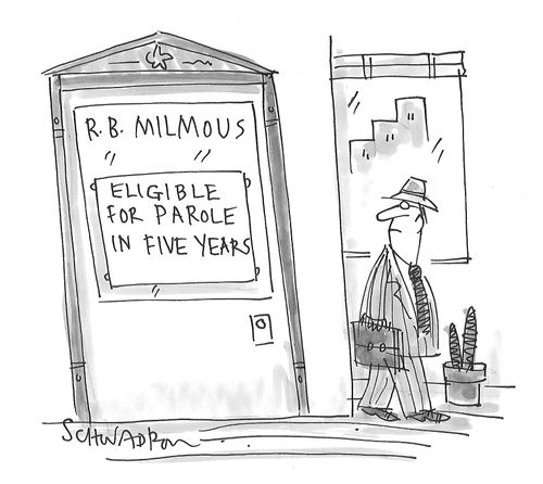 R.B. Milmous - Eligible for parole in five years.
