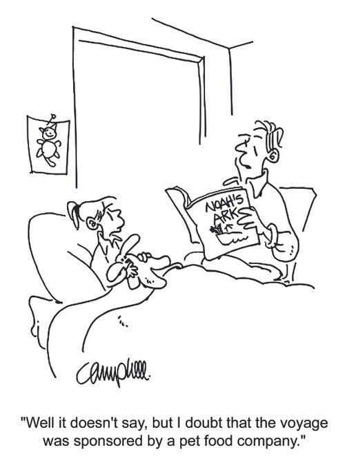 "Well it doesn't say, but I doubt that the voyage was sponsored by a pet food company."