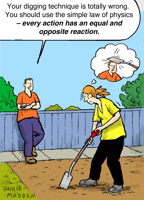 "Your digging technique is totally wrong. You should use the simple law of physics..."