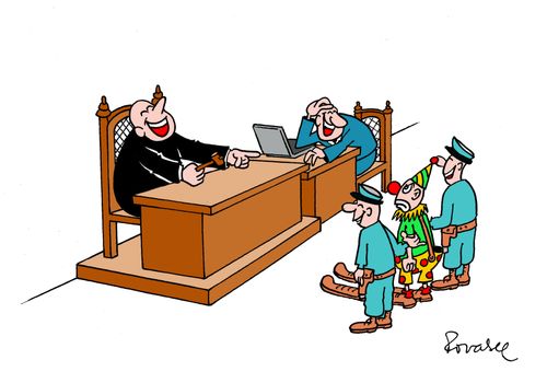 Judge laughing at a clown.