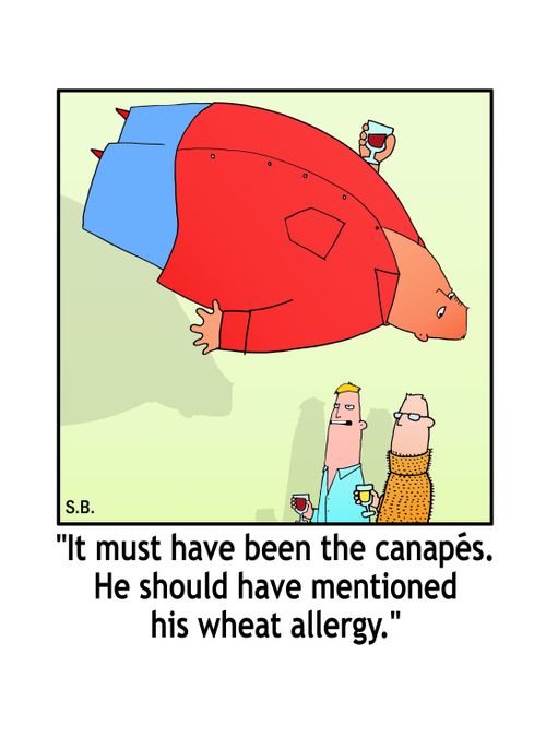 'It must have been the canapes. He should have mentioned his wheat allergy.'