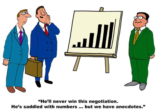 "He'll never win this negotiation. He's saddled with numbers...but we have anecdotes."
