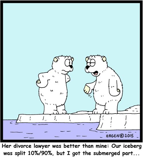 "Her divorce lawyer was better than mine: Our iceberg was split 10%/90%, but I got the submerged part..."