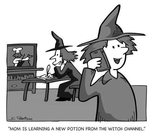 "Mom is learning a new potion from the witch channel."