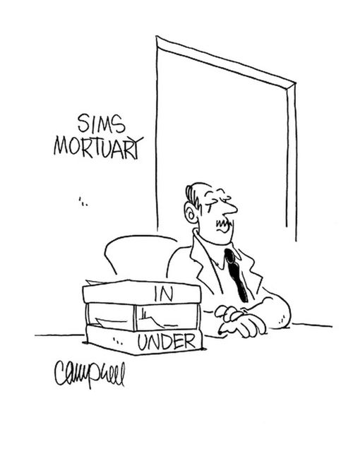 Mortician's in and out baskets say in & under.