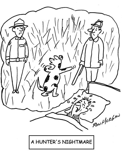 A hunter has a dream that his dog has brought a game warden to punish him.