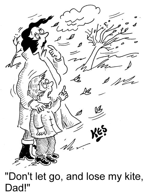 "Don't let go, and lose my kite, Dad!"