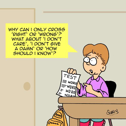"Why can I only cross 'right' or 'wrong'? What about 'I don't care', 'I don't give a damn' or 'How should I know'?"
