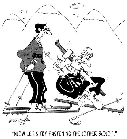 "Now let's try fastening the other boot."