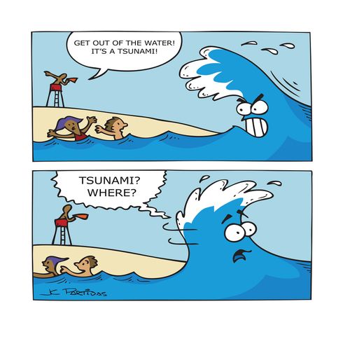 "Get out of the water! It's a tsunami!"