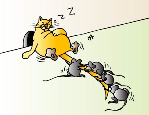 Cat being ambushed by mice.