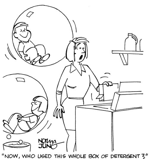 "Now, who used this whole box of detergent?"