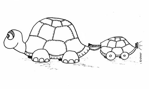 A turtle is pulling a shell as a camper