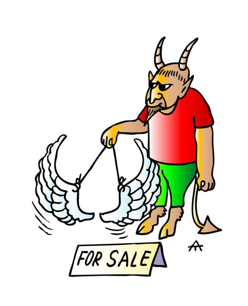 Devil selling angel wings.