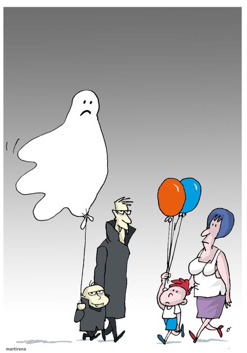Vampire kid with a ghost instead of a balloon.