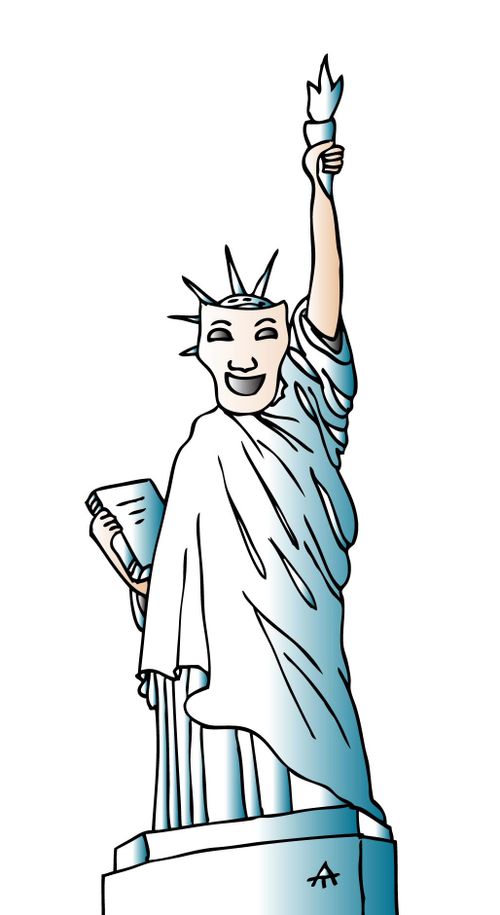 Statue of Liberty with a Theatre Mask.