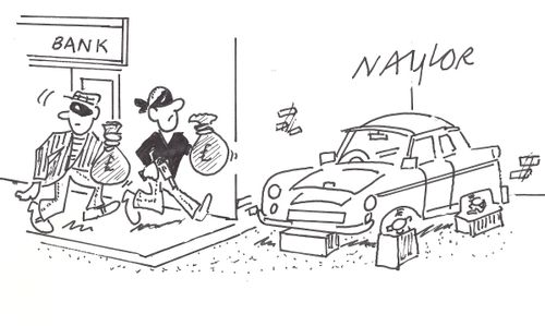 Getaway car has had its tires stolen.