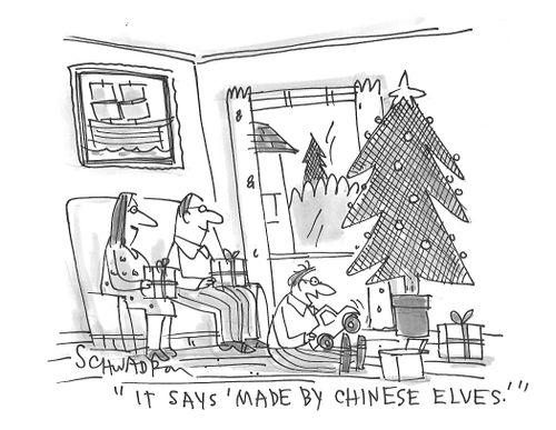 "It says 'Mae by Chines Elves.'"