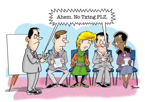 'Ahem. No txtng PLZ."