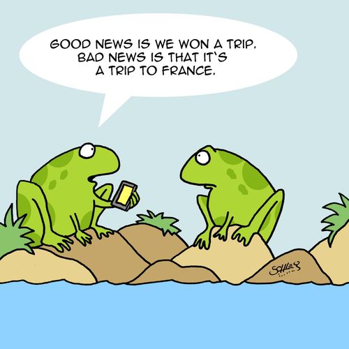 "Good news is we won a trip. bad news is that it's a trip to France."
