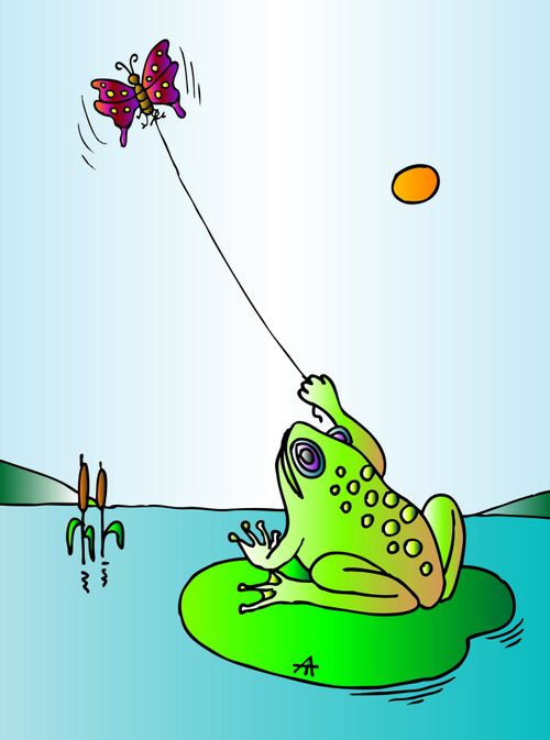 Frog with a butterfly kite.