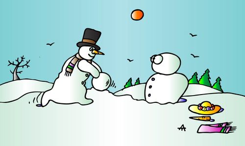 Snowman making a snowwoman