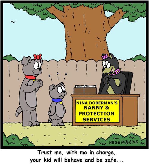"Trust me, with me in charge, your kid will behave and be safe..."