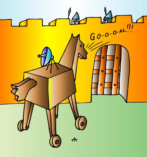 Trojan horse with a satellite dish.
