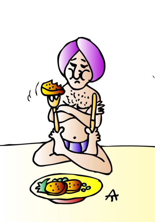Man eating his meal with his feet.